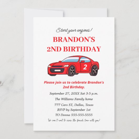Zwei Rennwagen 2. Geburtstag Junge Einladung (Vorderseite)