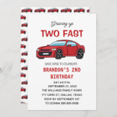 Zwei Rennwagen 2. Geburtstag Junge Einladung (Vorne/Hinten)