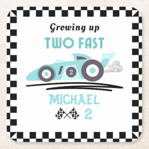 Zwei Rennwagen blauer Junge zum 2. Geburtstag wach Rechteckiger Pappuntersetzer