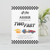Zwei Rennwagen Junge zum zweiten Geburtstag wachse Einladung (Stehend Vorderseite)