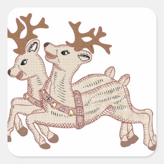 Zwei Rentiere Quadratischer Aufkleber (Vorderseite)
