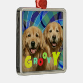Zwei Retro Golden Retriever Hunde Psychedelic Groo Silbernes Ornament (Rechts)
