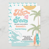 Zwei Retro-Surfbrett-Strand am 2. Geburtstag Einladung (Vorne/Hinten)