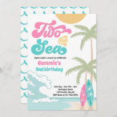 Zwei Retro-Surfbrett-Strand am 2. Geburtstag Einladung (Vorne/Hinten)