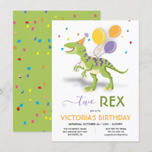 Zwei Rex Dinosaur Geburtstagsparty Einladung