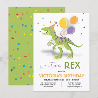 Zwei Rex Dinosaur Geburtstagsparty Einladung