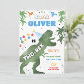 Zwei-Rex Dinosaur Geburtstagsparty Einladung (Stehend Vorderseite)