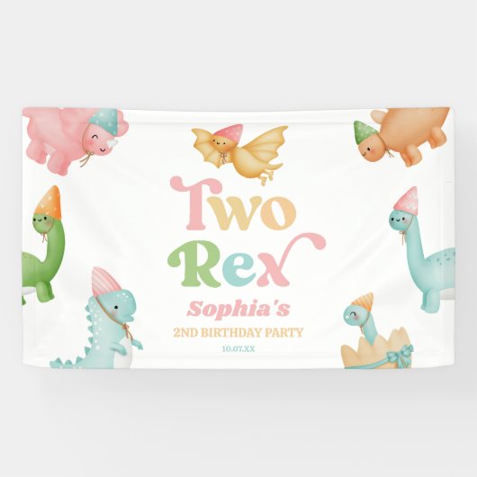 Zwei Rex Dinosaurier 2. Geburtstagsparty Banner (Horizontal)