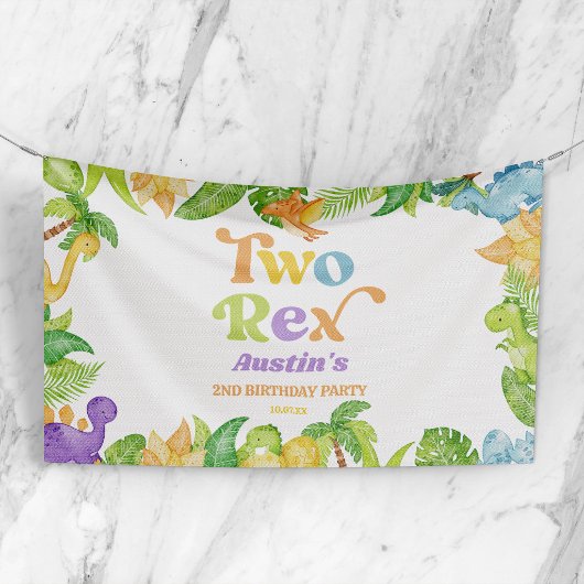Zwei Rex Dinosaurier 2. Geburtstagsparty Banner
