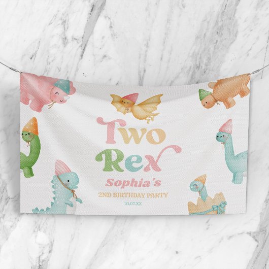 Zwei Rex Dinosaurier 2. Geburtstagsparty Banner