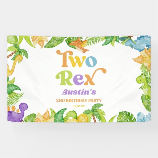 Zwei Rex Dinosaurier 2. Geburtstagsparty Banner (Horizontal)