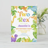 Zwei Rex Dinosaurier 2. Geburtstagsparty Einladung (Stehend Vorderseite)