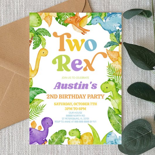 Zwei Rex Dinosaurier 2. Geburtstagsparty Einladung
