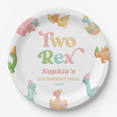 Zwei Rex Dinosaurier 2. Geburtstagsparty Pappteller (Vorderseite)