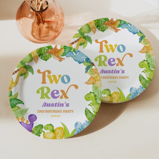 Zwei Rex Dinosaurier 2. Geburtstagsparty Pappteller