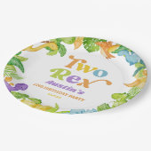 Zwei Rex Dinosaurier 2. Geburtstagsparty Pappteller (Schrägansicht)