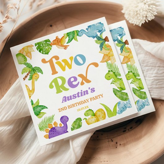 Zwei Rex Dinosaurier 2. Geburtstagsparty Serviette