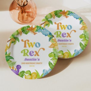 Zwei Rex Dinosaurier 2. zweiter Geburtstag Party Pappteller
