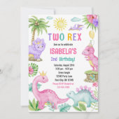 Zwei Rex Dinosaurier zum Geburtstag Einladung (Vorderseite)