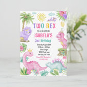 Zwei Rex Dinosaurier zum Geburtstag Einladung (Stehend Vorderseite)