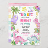 Zwei Rex Dinosaurier zum Geburtstag Einladung (Vorne/Hinten)