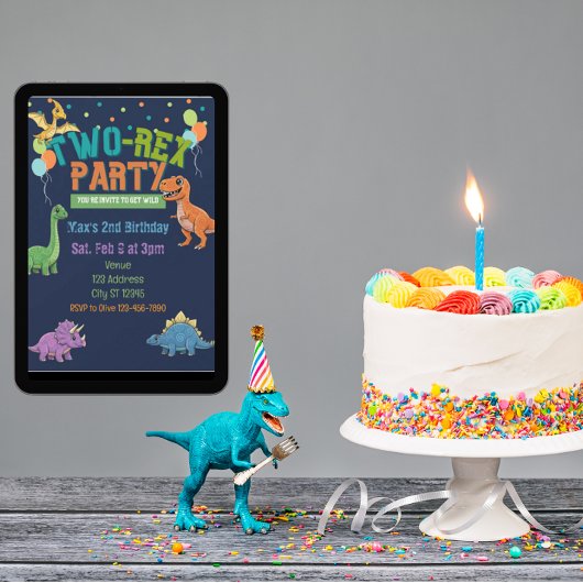 Zwei-Rex-Party-Dinosaurier 2. Geburtstag Einladung
