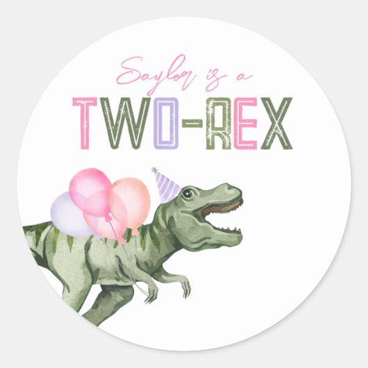 Zwei-Rex-Party-Sticker für Mädchen Runder Aufkleber (Vorderseite)