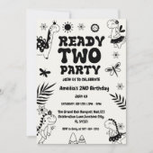 Zwei Rex Ready Dinosaurier, Mädchen zweite Geburts Einladung (Vorderseite)