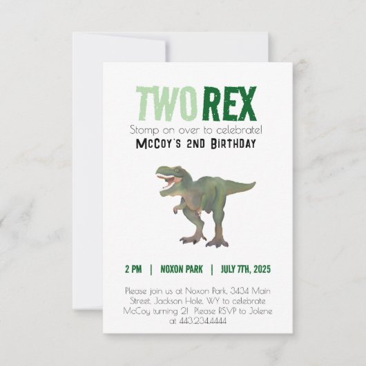 Zwei Rex Trex Dinosaurier Geburtstag Einladung 2 J (Vorderseite)