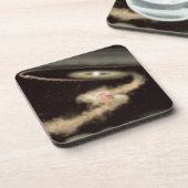 Zwei riesige Gasexoplanen, die einen jungen Star u Getränkeuntersetzer (Linke Seite)