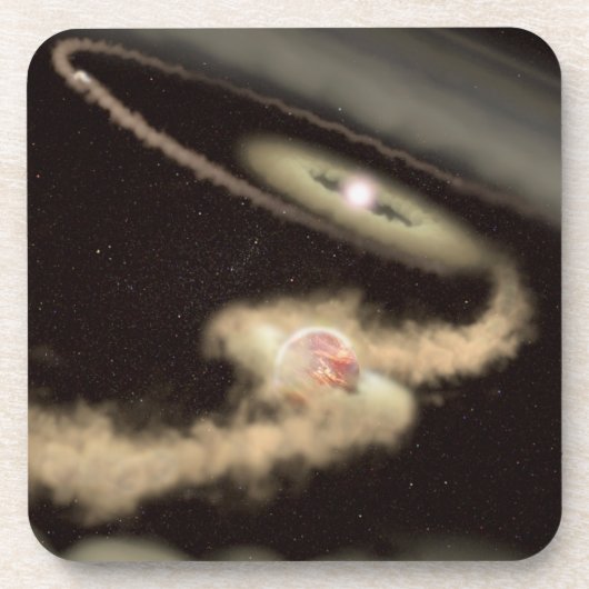 Zwei riesige Gasexoplanen, die einen jungen Star u Getränkeuntersetzer (Vorderseite)