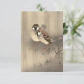 Zwei Ring Sparrows im Regen von Ohara Koson Dankeskarte (Stehend Vorderseite)