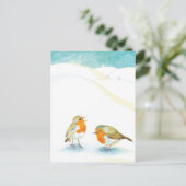 Zwei Robin Redbreasts im Winter Postkarte (Stehend Vorderseite)