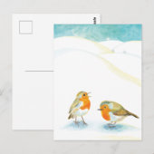 Zwei Robin Redbreasts im Winter Postkarte (Vorne/Hinten)