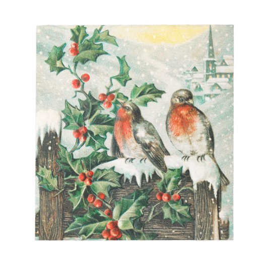 Zwei Robinen auf einem Zaun im Schnee Notizblock (Vorderseite)