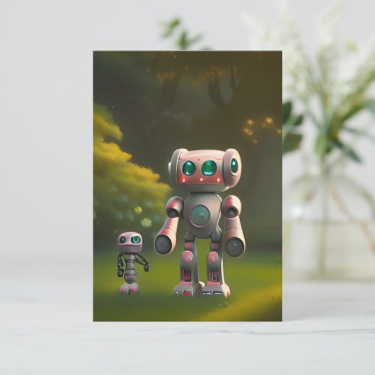 Zwei Roboterfreunde Dankeskarte (Stehend Vorderseite)