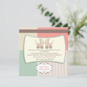 Zwei rosa Carriages Kinderdusche Einladung (Stehend Vorderseite)