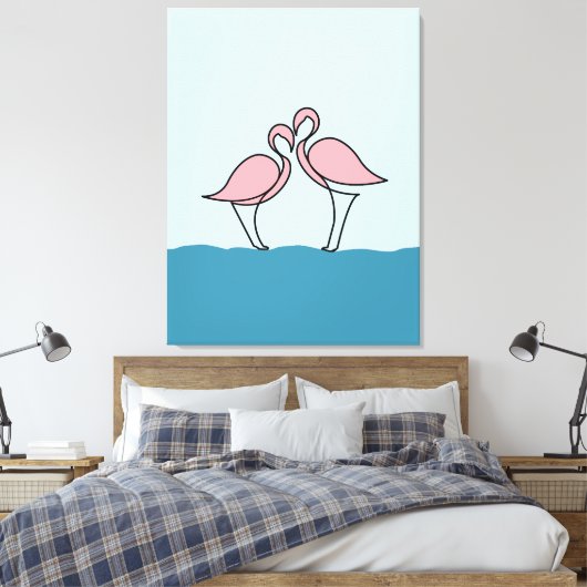 Zwei rosa Flamingos an der Zeichnend Wasserlinie Leinwanddruck (Insitu (Schlafzimmer))