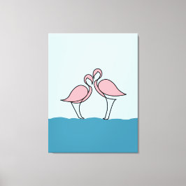 Zwei rosa Flamingos an der Zeichnend Wasserlinie Leinwanddruck