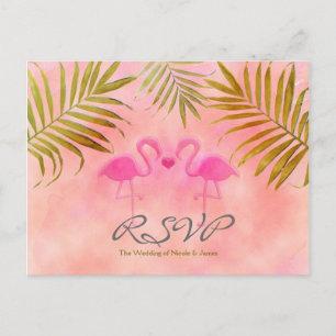 Zwei rosa Flamingos Aquarell Hochzeit RSVP Karten