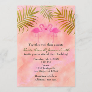 Zwei rosa Flamingos Aquarell Hochzeits-Einladungen Einladung
