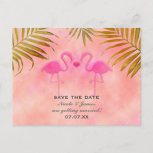 Zwei rosa Flamingos Aquarell Save The Date Karte