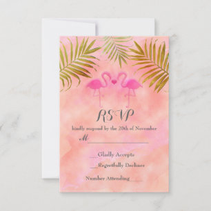 Zwei rosa Flamingos Aquarell Strand Hochzeit RSVP Karte