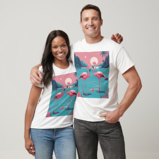 Zwei rosa Flamingos auf dem blauen Strand rosa Son T-Shirt