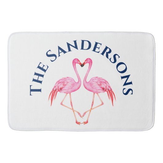Zwei rosa Flamingos Badezimmer Monogramm Name Bath Badematte (Vorderseite)
