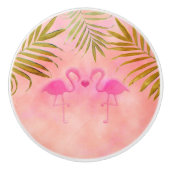 Zwei rosa Flamingos Beach Wasserfarbe Elegante Keramikknauf (Vorderseite)