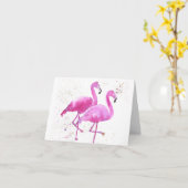 Zwei rosa Flamingos, geklappte Grußkarte Karte (Gelbe Blume)