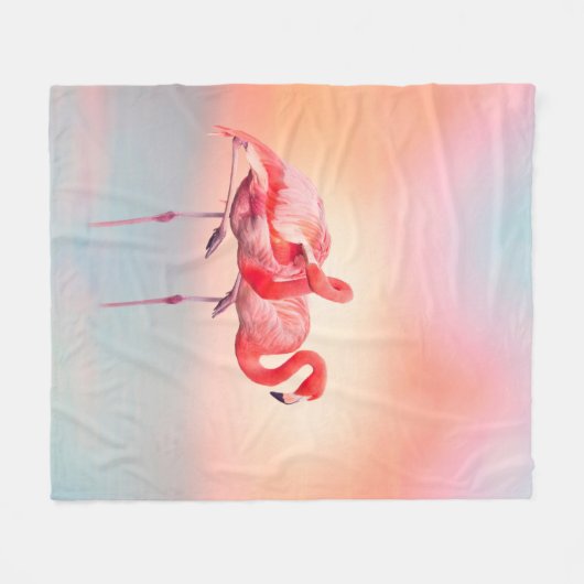 zwei rosa Flamingos im Wasser bei Sonnenuntergang, Fleecedecke (Vorderseite (Horizontal))