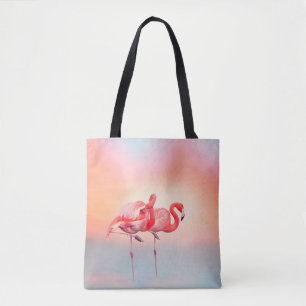 Zwei rosa Flamingos im Wasser bei SonnenuntergangF Tasche