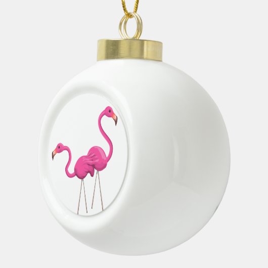 Zwei rosa Flamingos stehend Keramik Kugel-Ornament (Rechts)